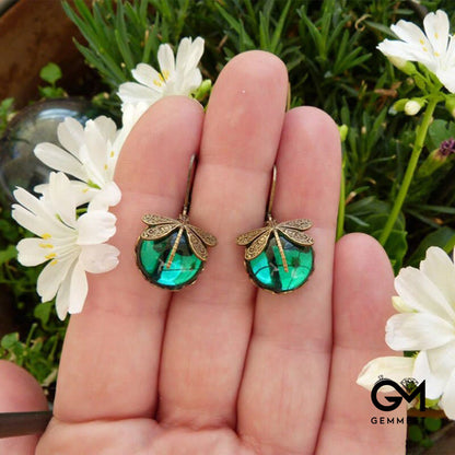 Vintage Green Dragonfly Crystal Earrings