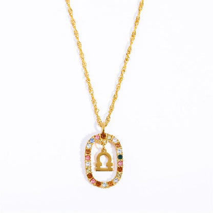 Zircon Openwork Oval Constellation Zodiac Necklace