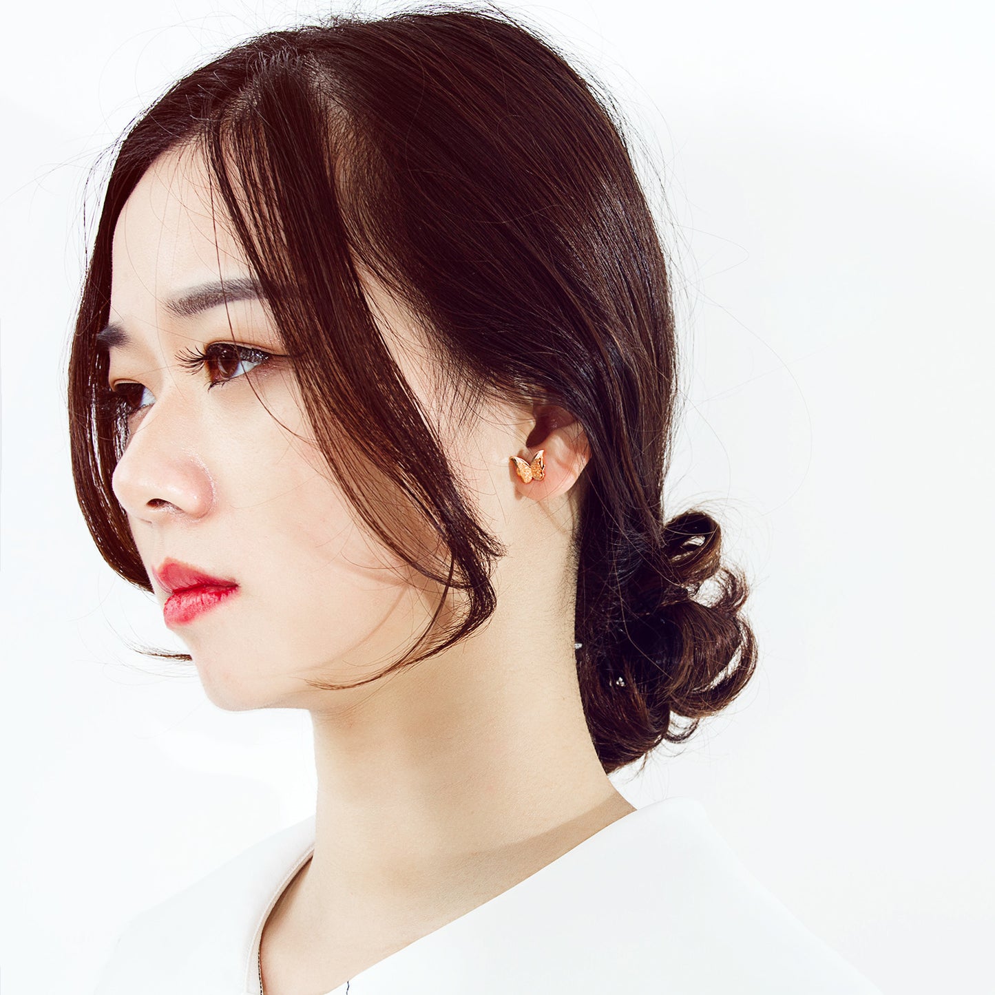 Frosted Titanium Steel Butterfly Stud Earrings