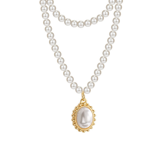 French Vintage Double Pearl Niche High Sense Necklace