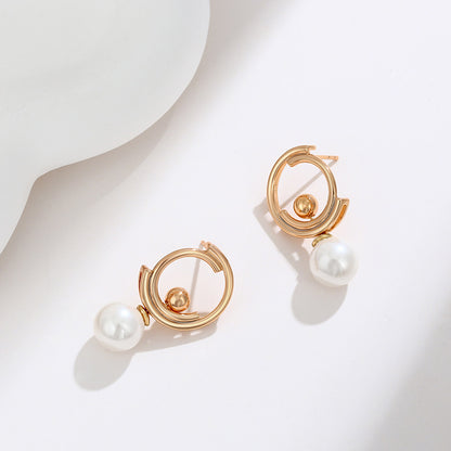 A Pair of Elegant Geometric Imitation Pearl Earrings