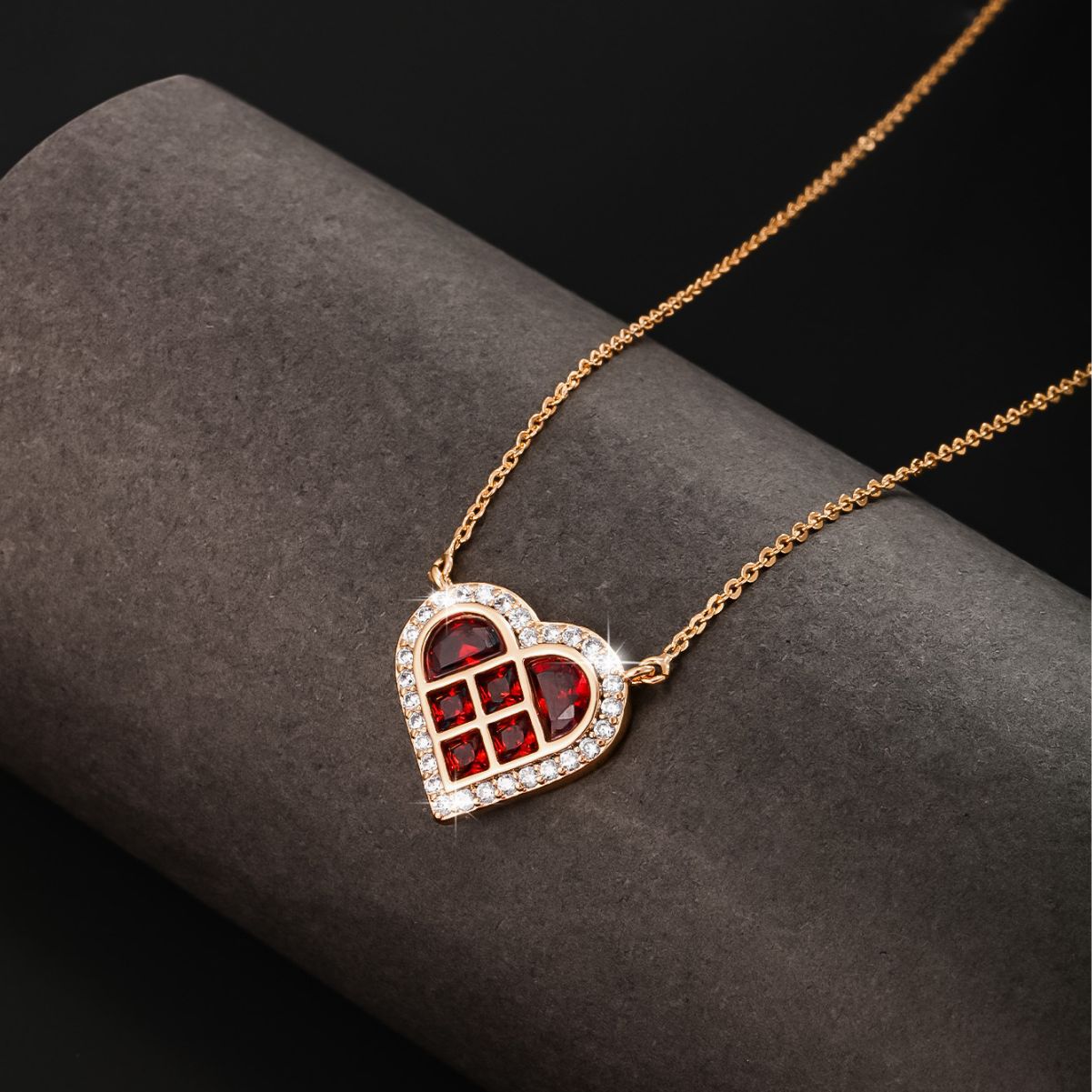 Red Heart Necklace with Zirconia