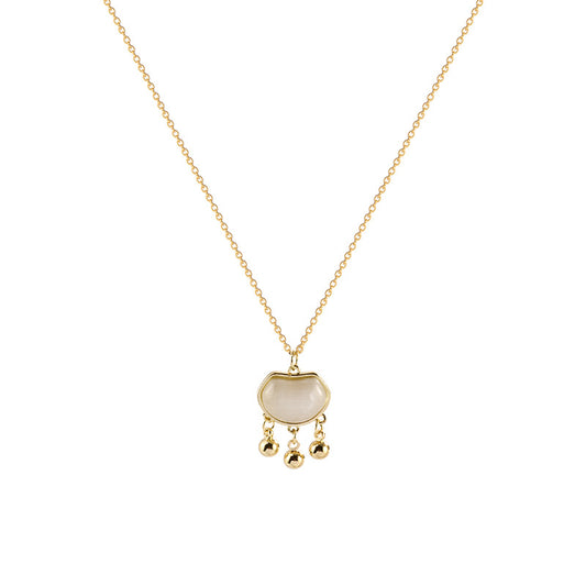 Light Luxury Niche Cat's Eye Ruyi Long Life Lock Titanium Steel Necklace