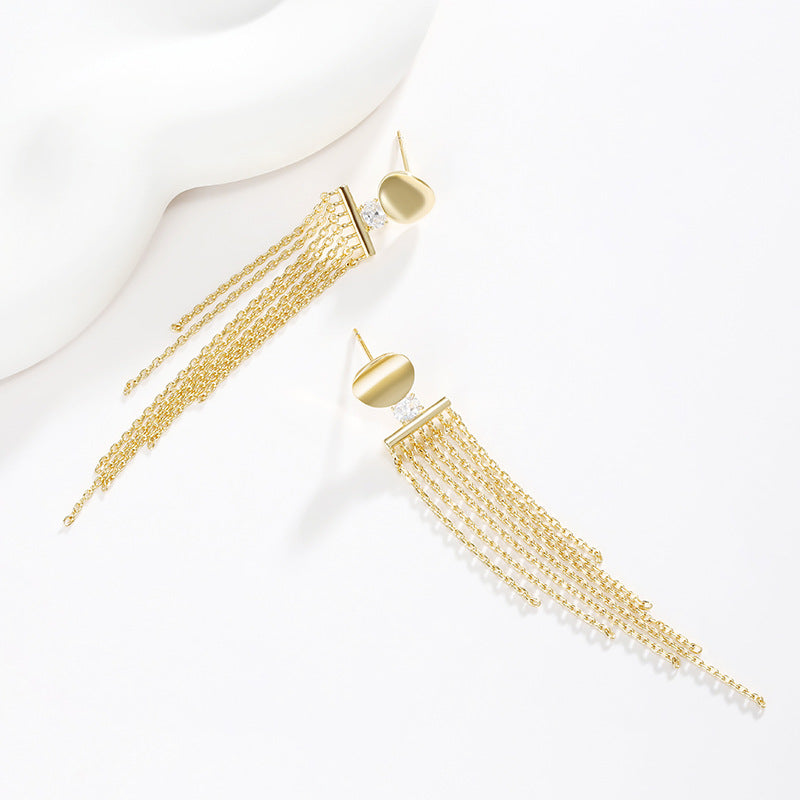 Long Tassel-encrusted Zirconia Earrings
