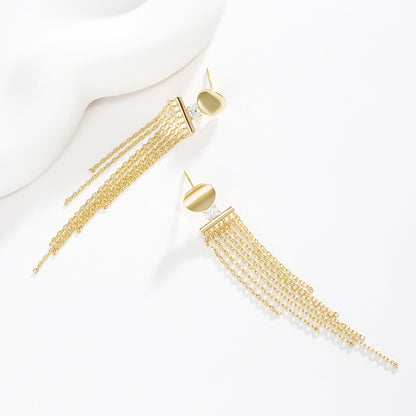 Long Tassel-encrusted Zirconia Earrings