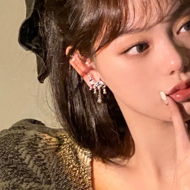 Liquefied Metal Square Zircon Earrings