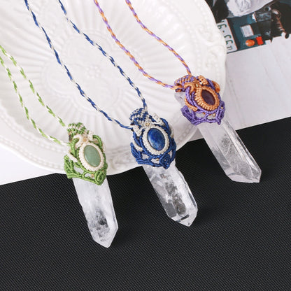 White Crystal Hanging Braided Rope Pendant