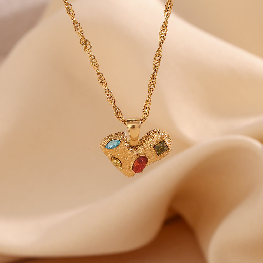 Stainless Steel Color Zircon Love Necklace