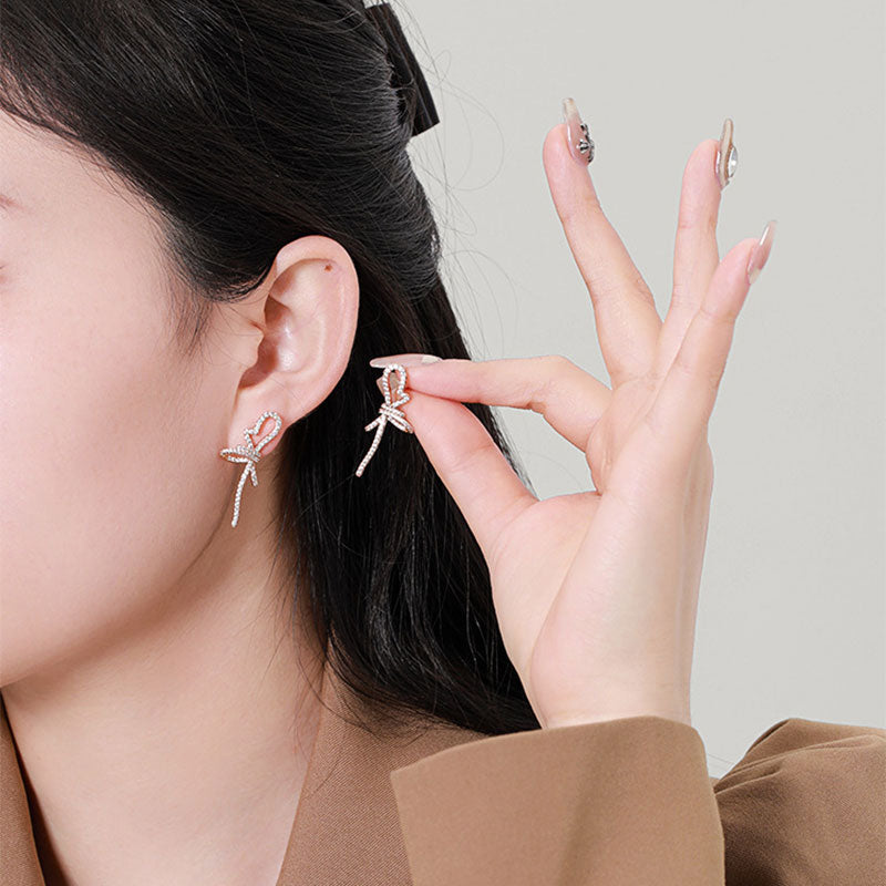 Geometric Micro-embellished Zirconium Hollow Bow Earrings