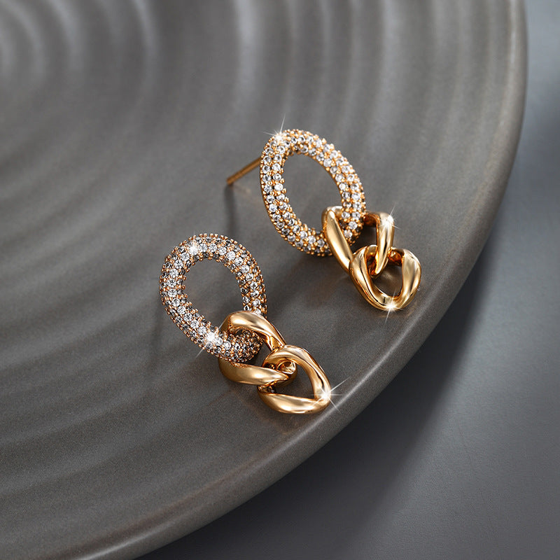 K-plated Gold-plated Interlocking Zircon Earrings