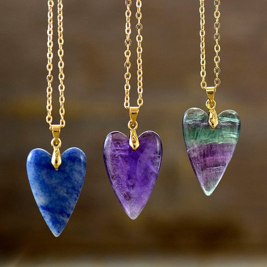 Healing Crystal Heart Pendant Necklace