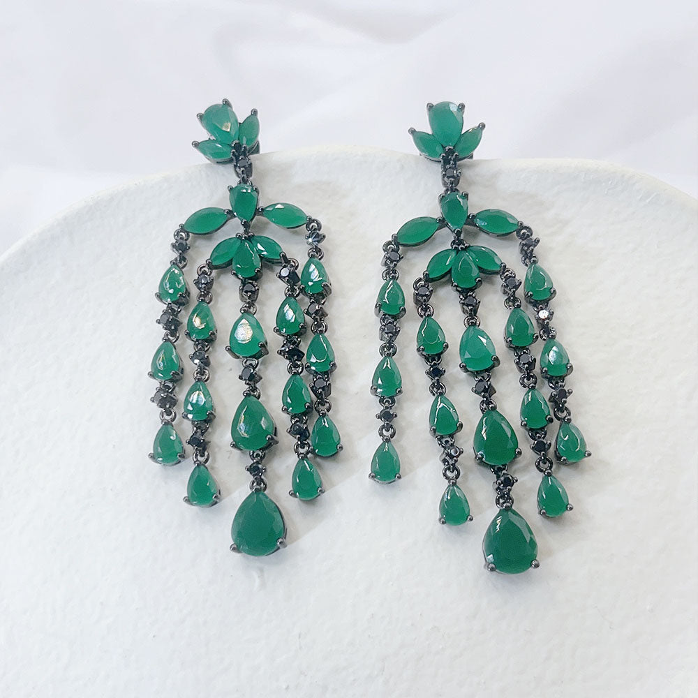 Tassel Drop Water Green Zircon Earrings