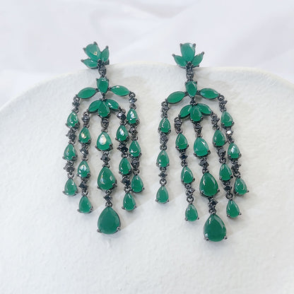 Tassel Drop Water Green Zircon Earrings