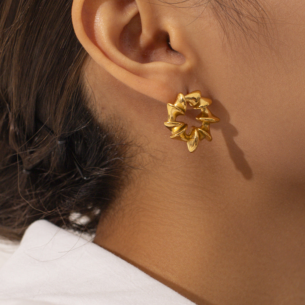Gold Stainless Steel Irregular Grain Stud Earrings