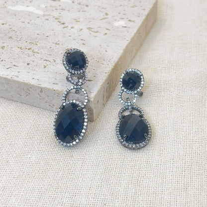 Double Black Zircon Hoop Earrings