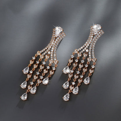 Chinese Tassel Inlaid Colorful Zircon Earrings