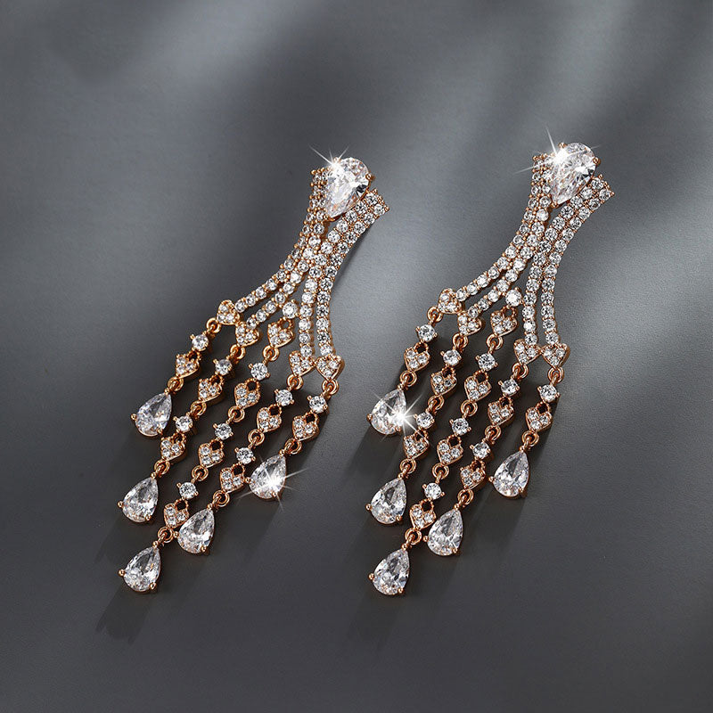 Chinese Tassel Inlaid Colorful Zircon Earrings
