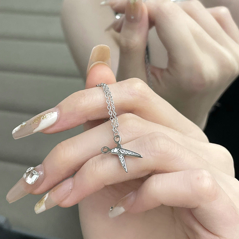 Scissors Full of Drill Design High Sense Necklace