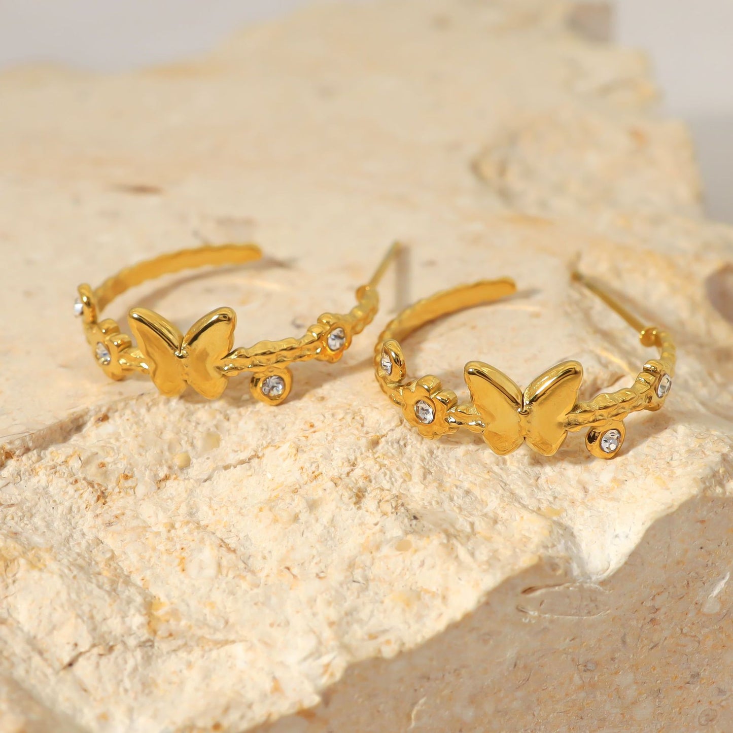 Stainless Steel Butterfly Zircon Earrings