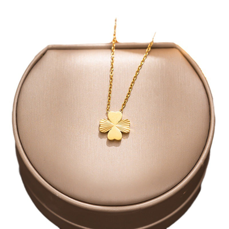 Four-leaf Clover Embossed Twill Titanium Steel Necklace
