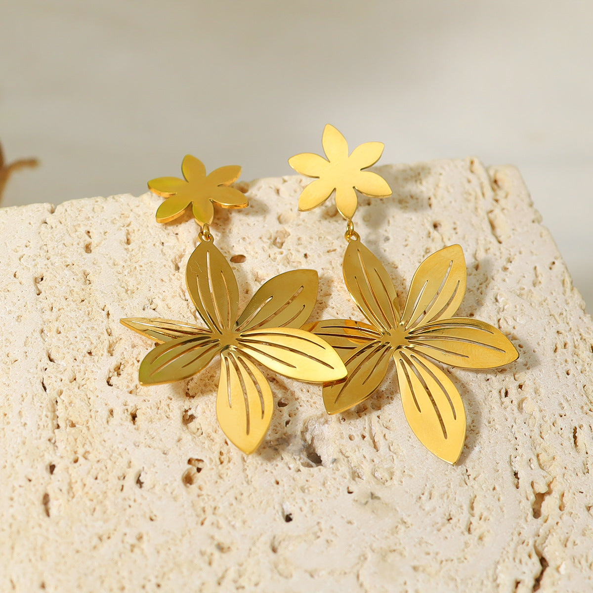 Gold Stainless Steel Petal Earrings