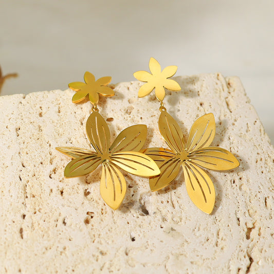 Gold Stainless Steel Petal Earrings