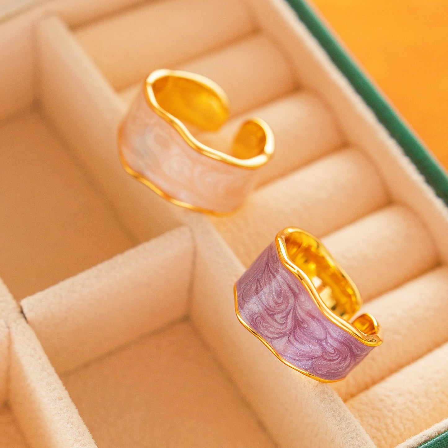 Stylish Vintage Hand-painted Enamel Brass Plated 18K Open Ring