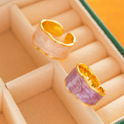 Stylish Vintage Hand-painted Enamel Brass Plated 18K Open Ring