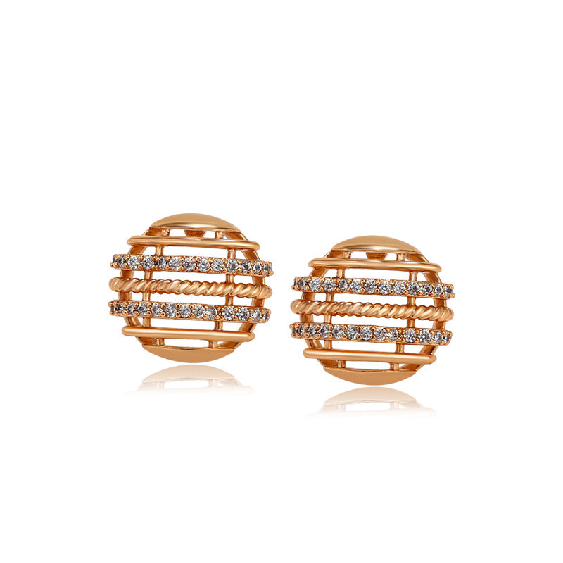 K Gold-plated Mesh Round Zirconium Stud Earrings