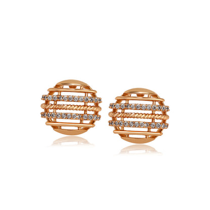 K Gold-plated Mesh Round Zirconium Stud Earrings