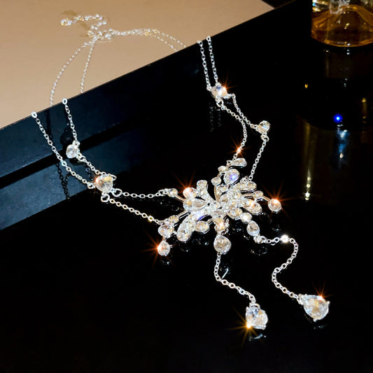 Flowers Double Water Drop Zircon Necklace