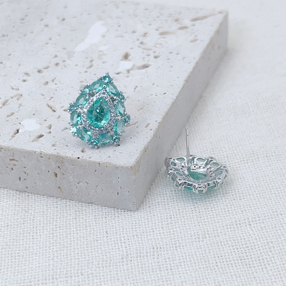 Pear-Shaped Light Blue Zircon Inlaid Earrings