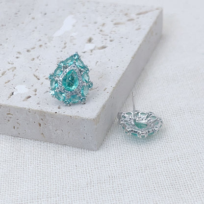Pear-Shaped Light Blue Zircon Inlaid Earrings
