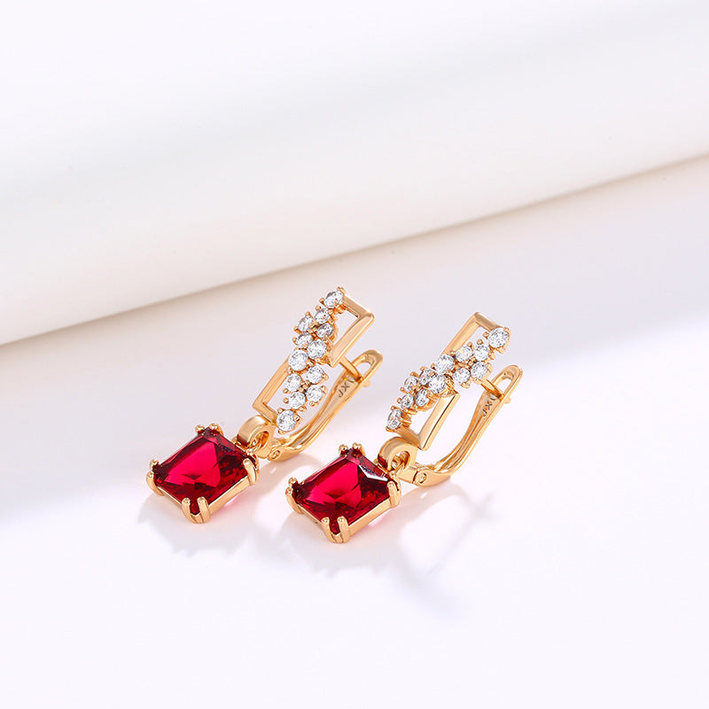 Simple Square Red Zirconium Earrings