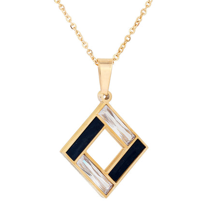 Simple Square Zircon Niche Design Sense Titanium Steel Women's Necklace