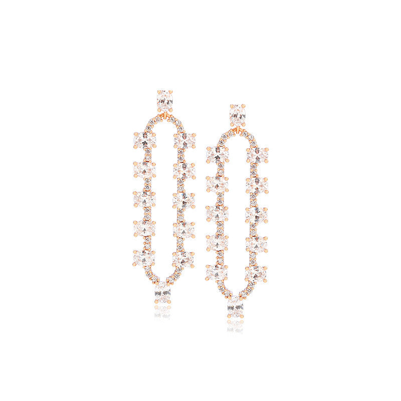 Geometric Oval Micro-studded Zirconia Earrings