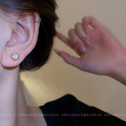 Electroplated Silver Needle Zircon Round Earrings