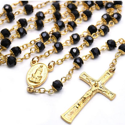 Obsidian Rosary Pendant Necklace