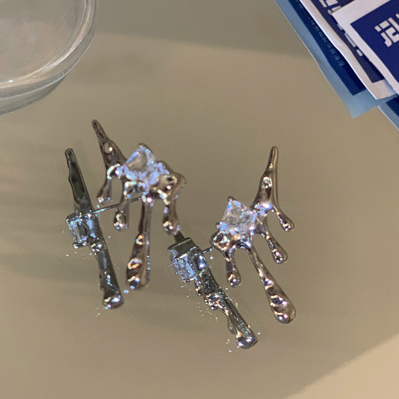 Liquefied Metal Square Zircon Earrings