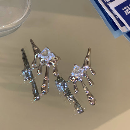 Liquefied Metal Square Zircon Earrings