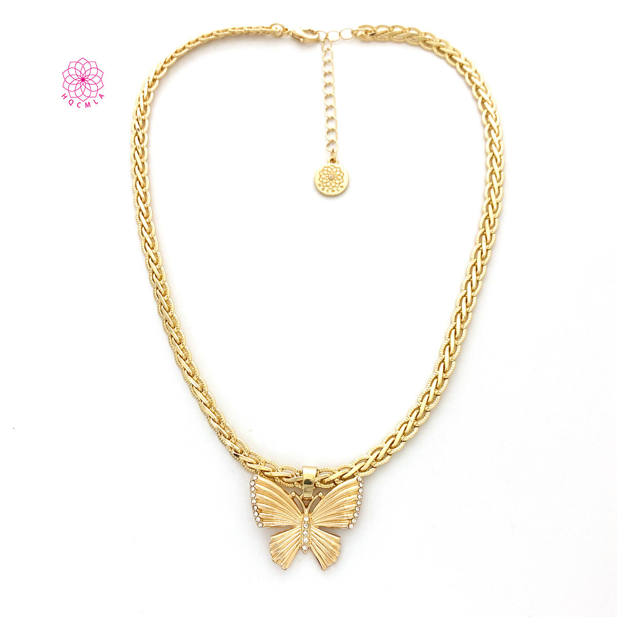 Rhinestone Butterfly Gold Necklace
