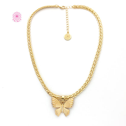 Rhinestone Butterfly Gold Necklace