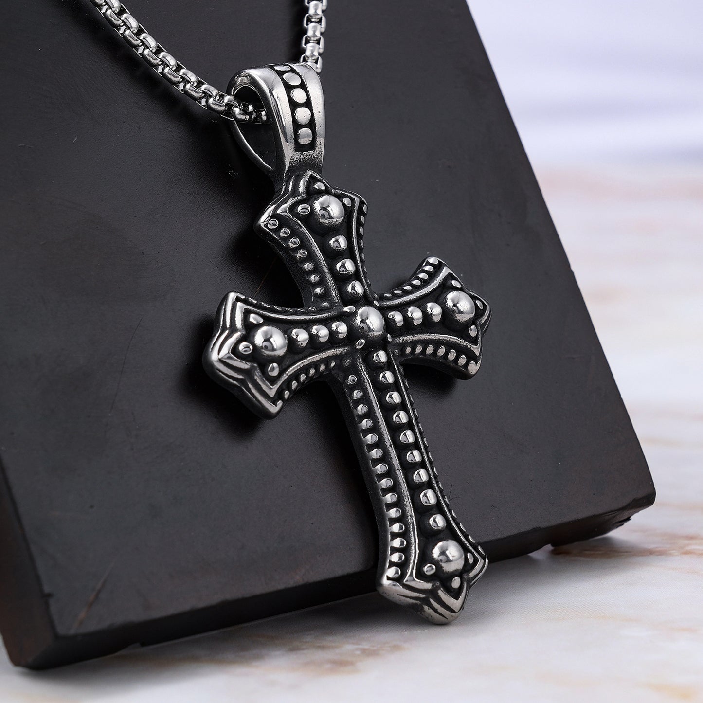 Stainless Steel Pendant with Pitted Cross