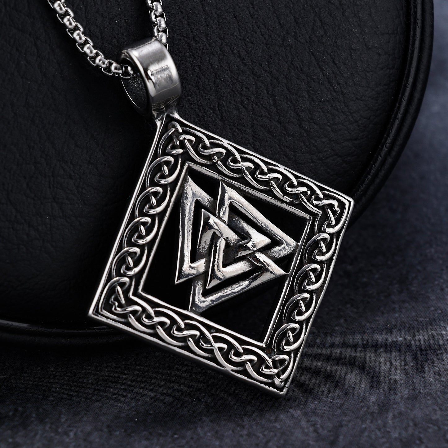 Viking Rune Cross Triangle Stainless Steel Pendant Necklace