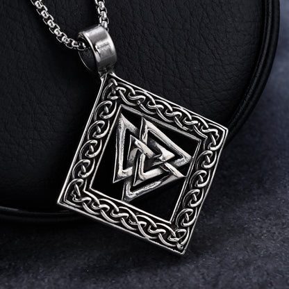 Viking Rune Cross Triangle Stainless Steel Pendant Necklace