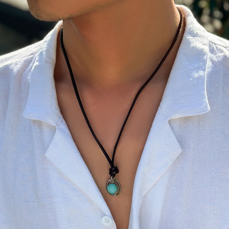 Men's Retro Turquoise Leather Necklace