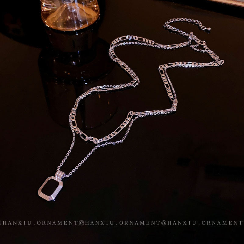 Drip Oil Double Rectangular Necklace