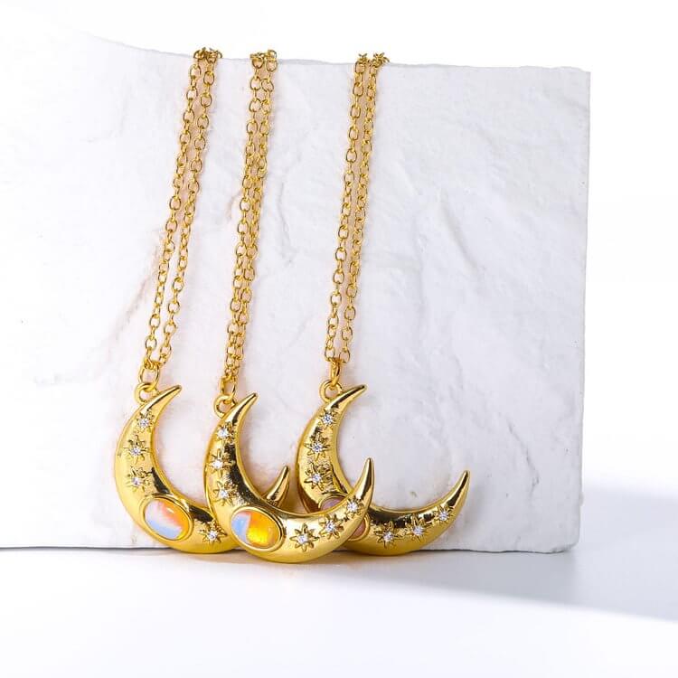 Golden Moon Opal Pendant Clavicle Necklace