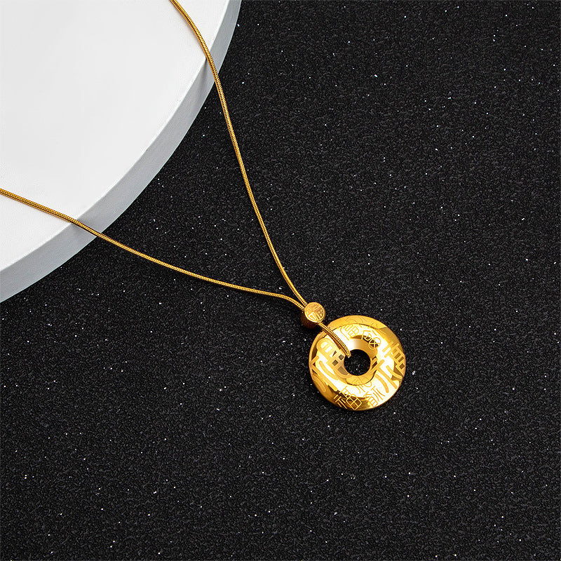 Light Luxury High-grade Chinese Style Titanium Steel Fu Character Necklace