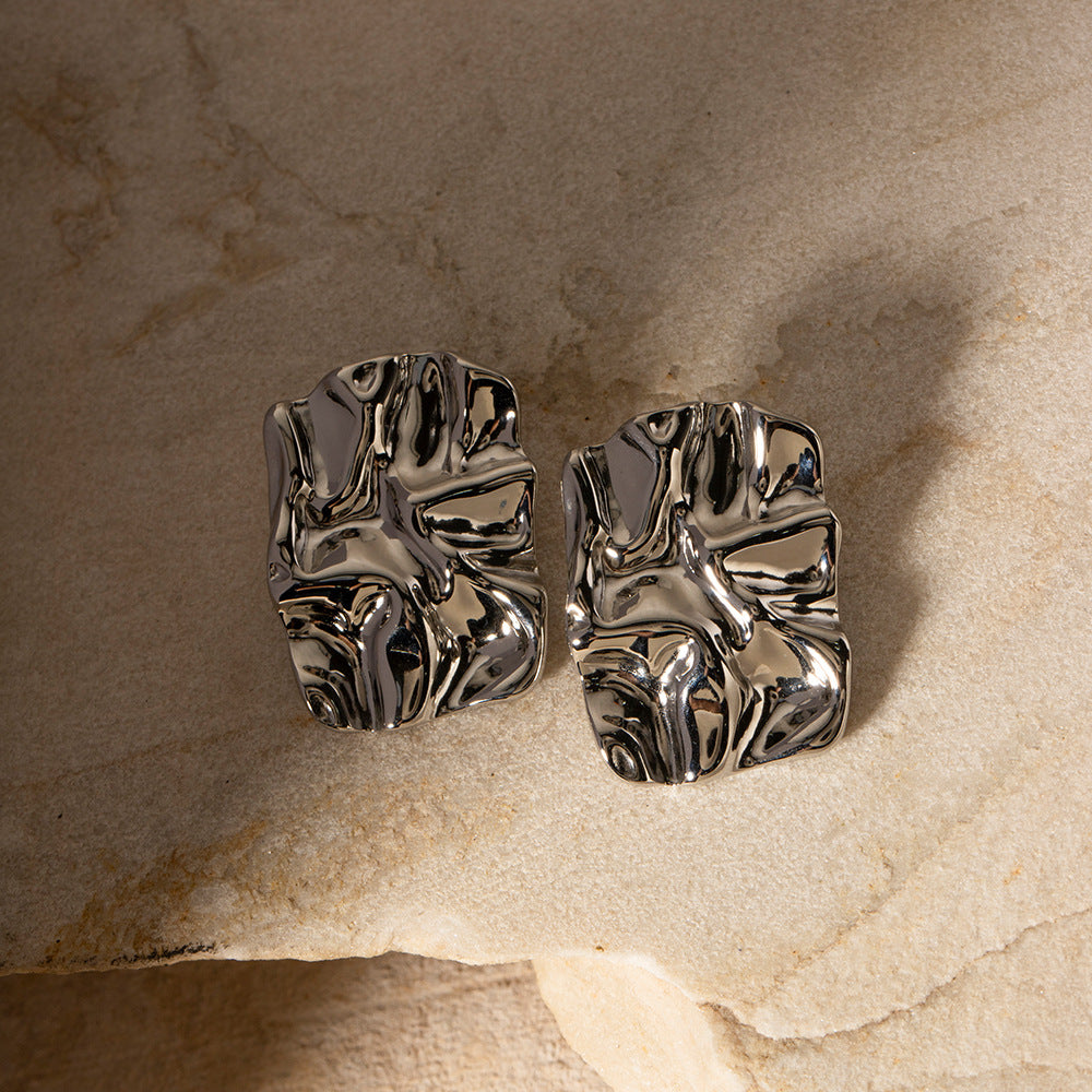 Titanium Steel Stainless Steel Square Pleated Earrings